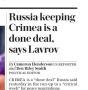 Владимир Корнилов: The Daily Telegraph сегодня прямо на первую полосу выносит слова Сергея Лаврова: «Сохранение Крыма в России - это дело решенное»