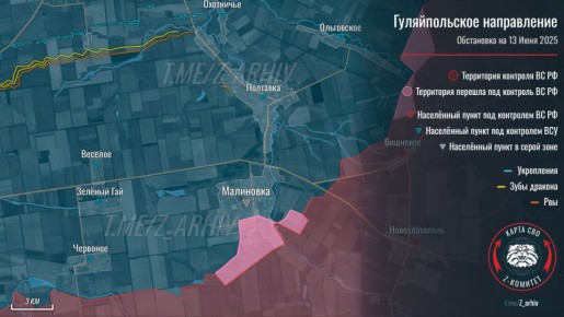 Продвижение ВС РФ на Гуляйпольском направлении в районе Малиновки