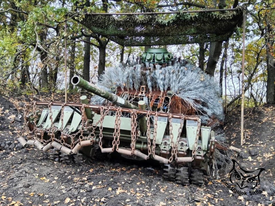 Танк дня, с модной стрижкой "Ёжик", системами РЭБ и с противоминным тралом ТМТ-К с ЭМТ с дополнительными самодельными обвесами в виде цепей с трубами
