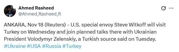 Уиткофф летит в Турцию на переговоры с Зеленским