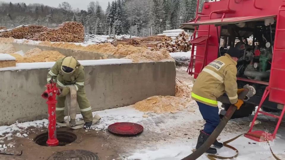 Видеоматериалы пожарно-тактических учений на территории деревообрабатывающего предприятия
