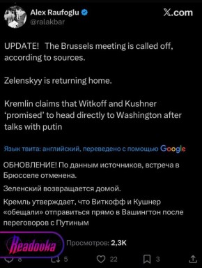 Встреча Зеленского и Уиткоффа в Брюсселе отменена