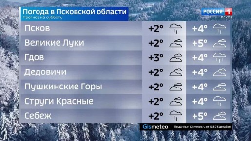 Прогноз погоды в Псковской области на 06 декабря
