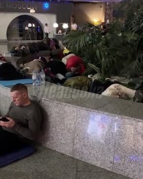 Обстановка во Внуково после налета БПЛА — люди спят в клумбах и вдоль стен аэропорта