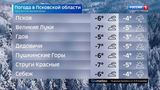 Прогноз погоды в Псковской области на 14 декабря