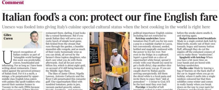 Владимир Корнилов: Британская газета The Times жутко возмущена решением ЮНЕСКО о признании итальянской кухни мировым наследием
