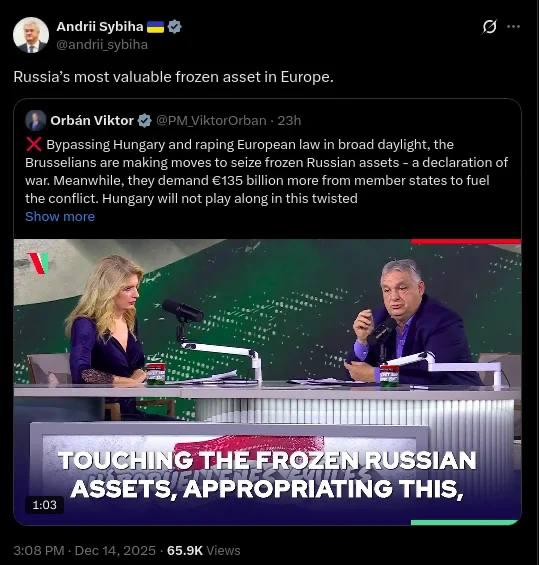 Сибига назвал Орбана «самым ценным замороженным активом» РФ в Европе