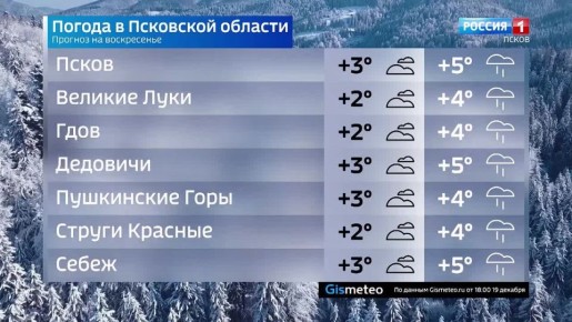 Прогноз погоды в Псковской области на 21 декабря