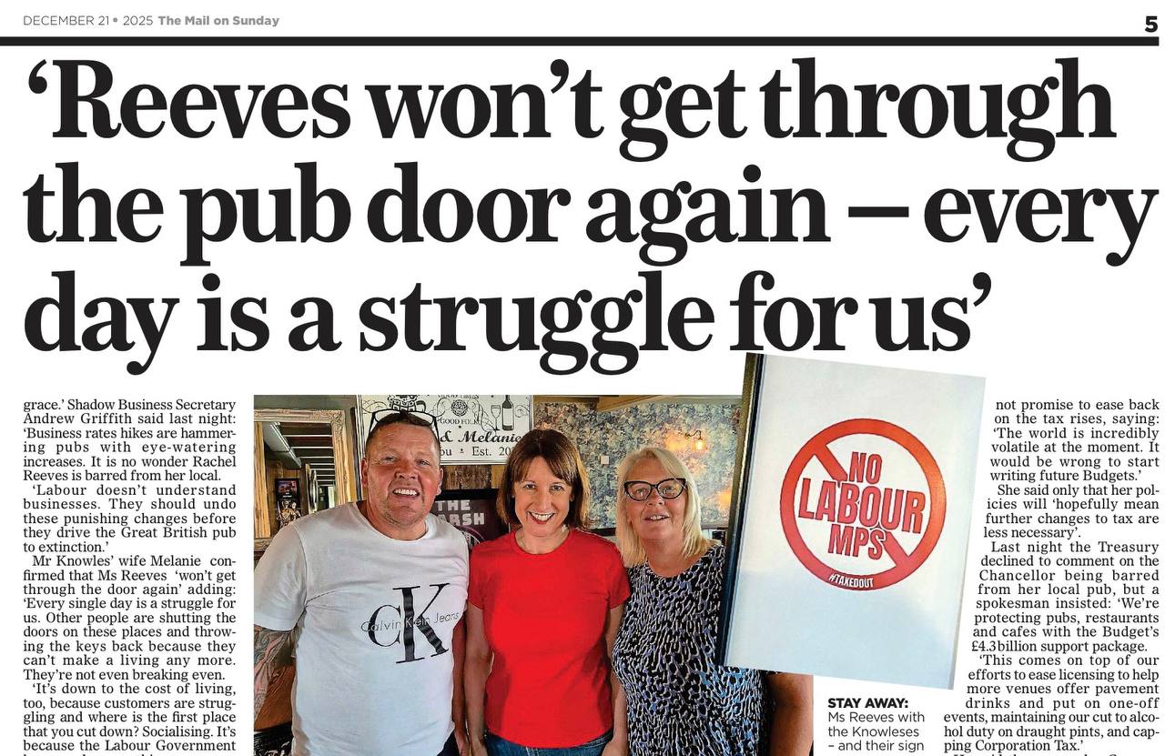 Владимир Корнилов: Канцлер Британии Рейчел Ривз не сможет отныне в своем избирательном округе зайти в паб, в который он захаживала ранее