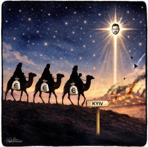 Владимир Корнилов: Голландская газета De Limburger нарисовала Зеленского в виде Вифлеемской звезды, за которой пошли мудрые волхвы деньги европейских налогоплательщиков