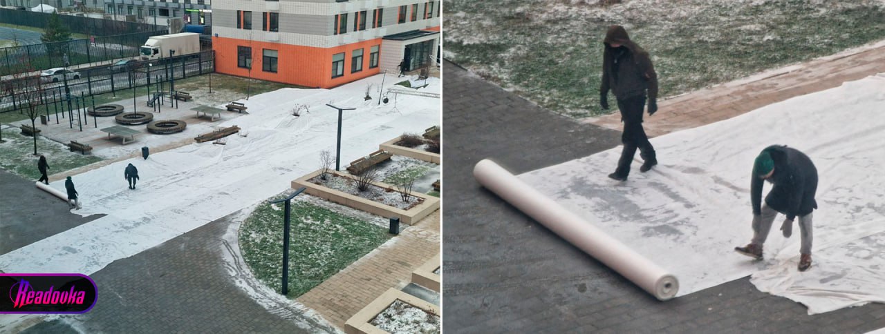 Снежные «рулоны» — в столичном ЖК навели новогоднюю атмосферу искусственно