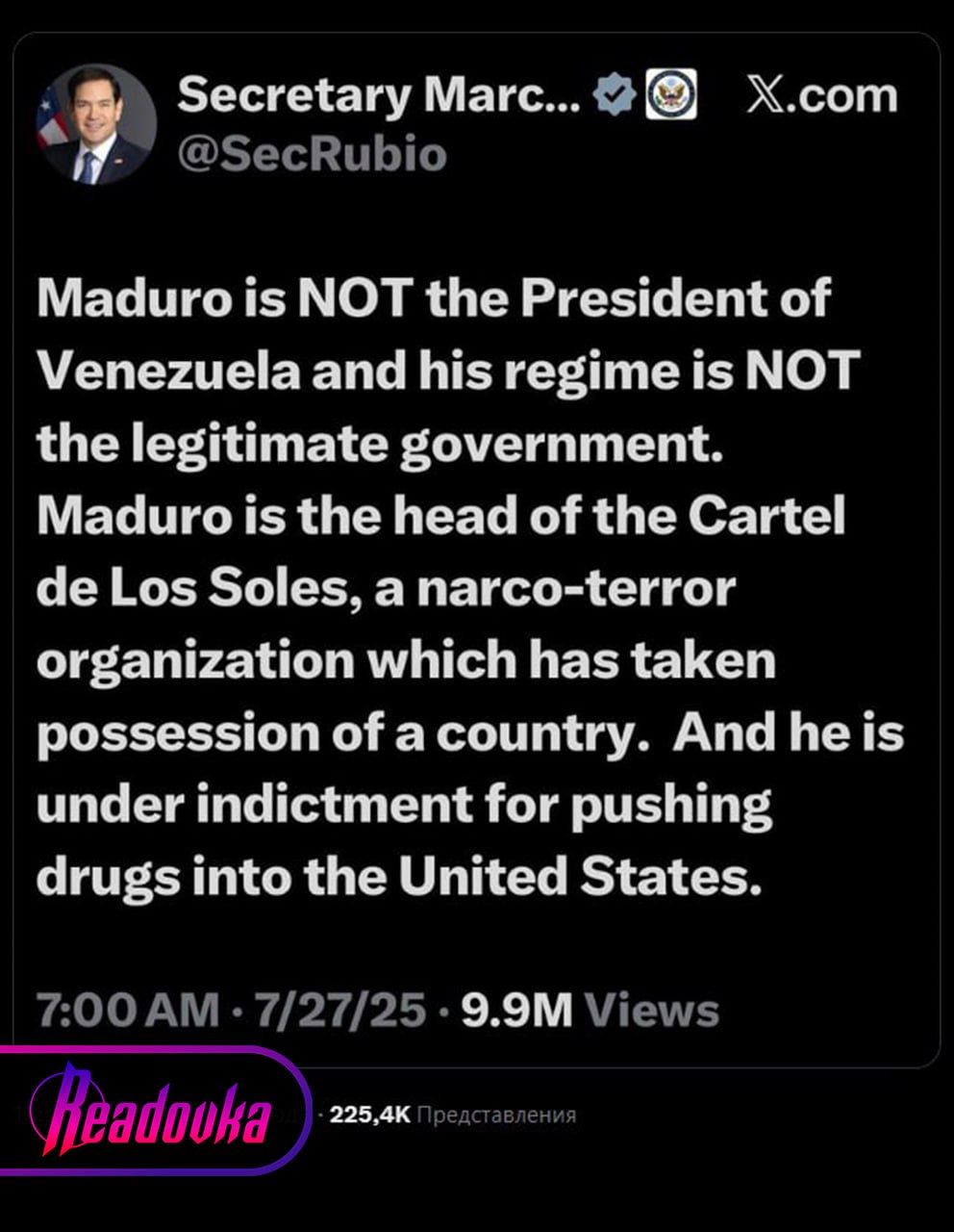 США не считают Николаса Мадуро легитимным президентом Венесуэлы — Рубио