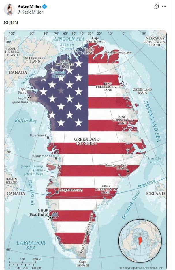 Прогрев на аннексию Гренландии от жены заместителя главы администрации Трампа