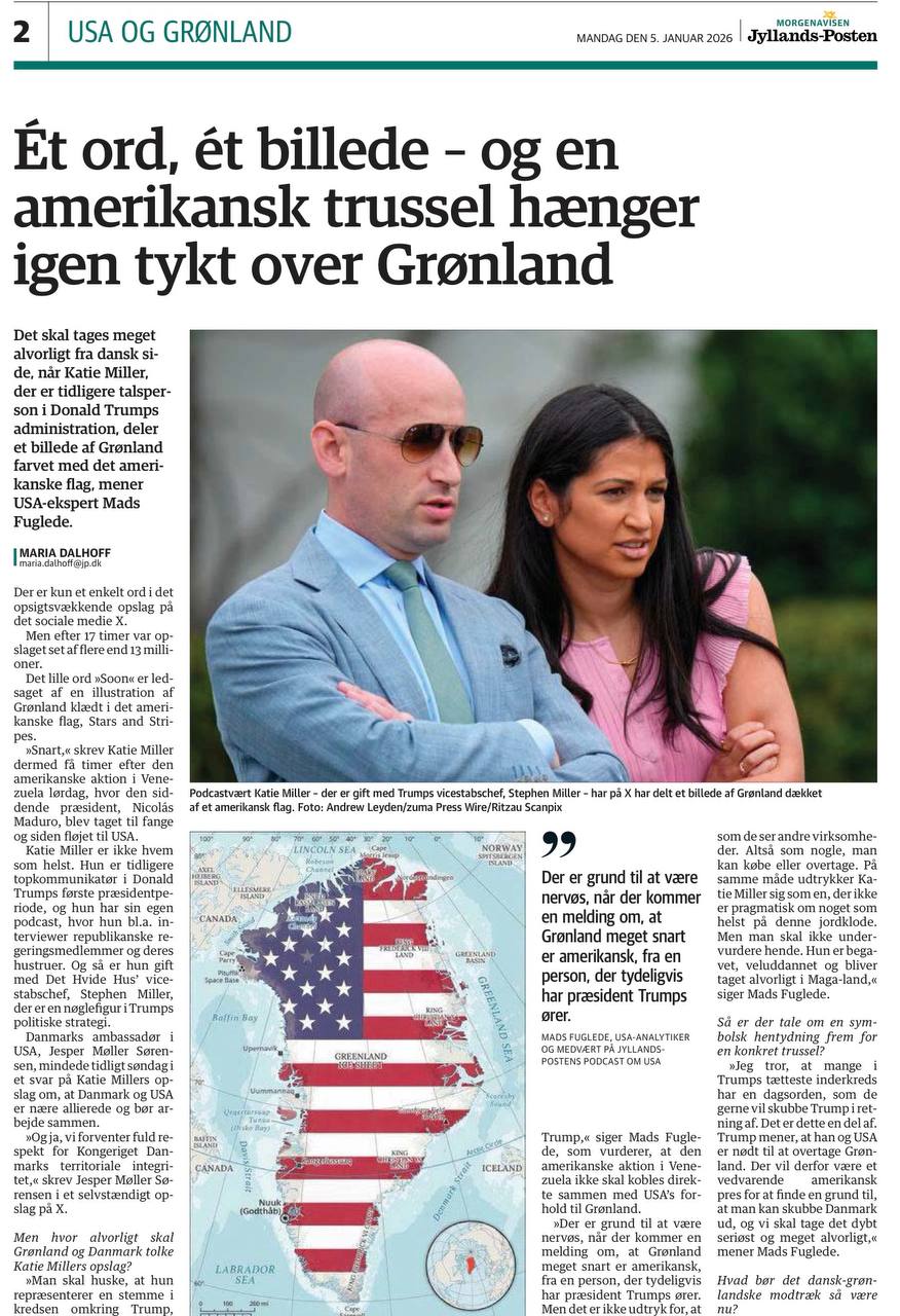 Владимир Корнилов: Да, вот это истерика! Сегодня во всех датских газетах без исключения - скулеж по поводу безобидного твита представительницы MAGA Кэти Миллер, о котором я писал вчера Владимир Корнилов: Да, вот это истерика! Сегодня во всех датских газетах без исключения - скулеж по поводу безобидного твита представительницы MAGA Кэти Миллер, о котором я писал вчера