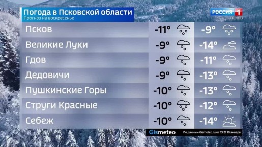 Прогноз погоды в Псковской области на 11 января