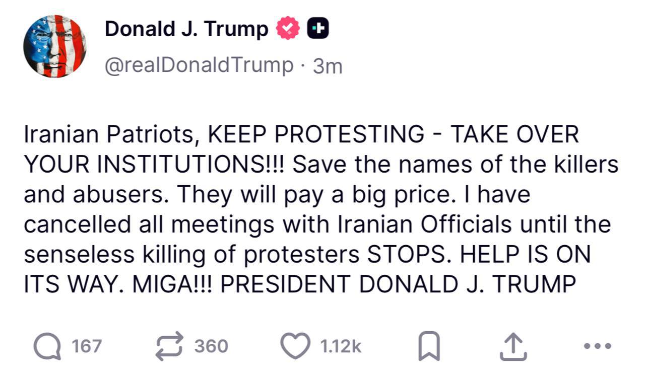 Артём Шейнин: Трамп в соцсети Truth Social: