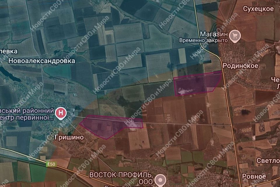 Продвижение наших бойцов в районе нп. Гришино и Родинское