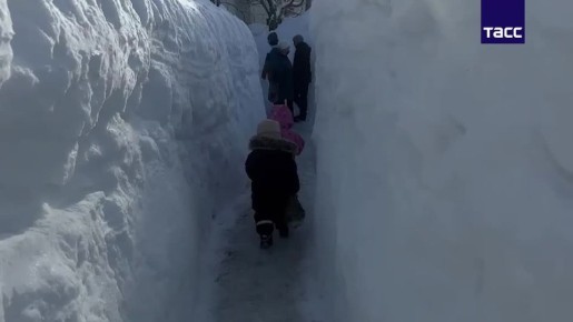 Жители Петропавловска-Камчатского добираются до соцобъектов по снежным тоннелям после череды мощных циклонов, передает корреспондент ТАСС