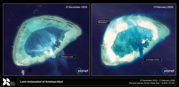 Китай ускорил намывные работы по созданию искусственного острова в районе рифа Антилопа в Южно-Китайском море