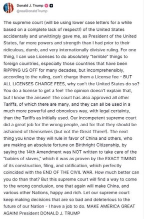 Трамп - заявил, что продолжит вводить тарифы, несмотря на решения Верховного суда: