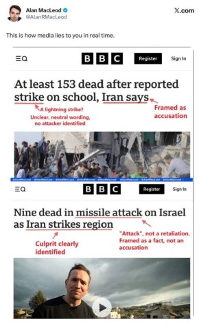 Владимир Корнилов: Многие западные читатели отмечают разницу в освещении ударов по Ирану и Израилю одними и теми же СМИ (в данном случае - Би-Би-Си и The New York Times)