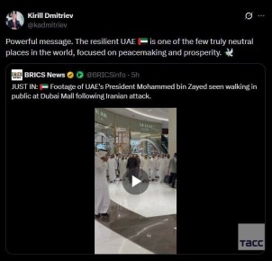 Кирилл Дмитриев назвал "мощным посланием" прогулку президента ОАЭ по торговому центру в Дубае:
