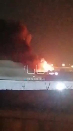 Пожар на американской базе "Виктория" в Багдаде после прилетов