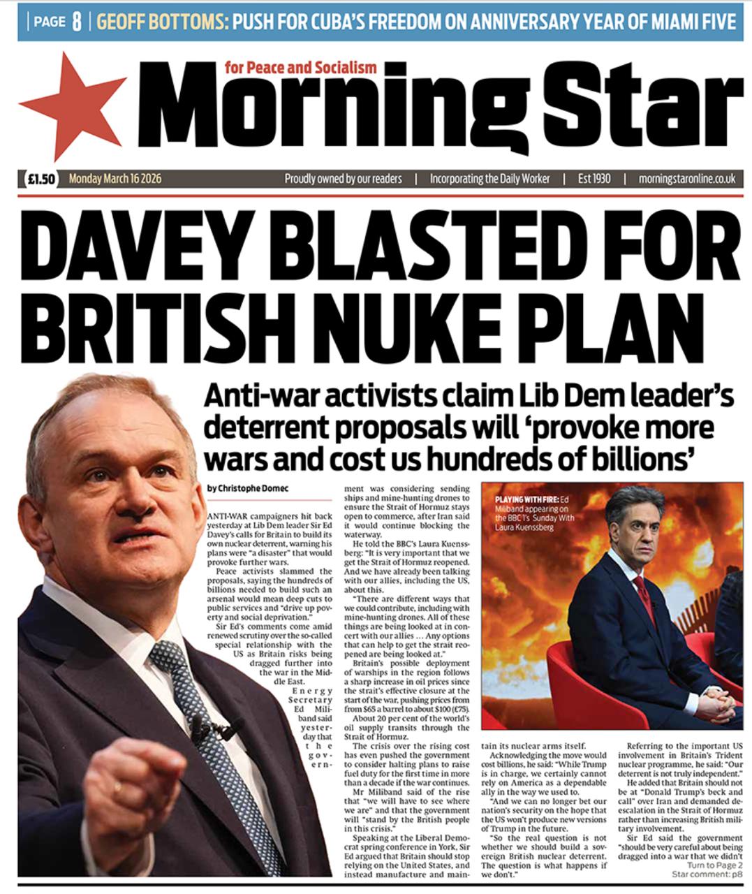 Владимир Корнилов: Лидер Либерально-демократической партии Британии сэр Эд Дэйви, выступая на весеннем съезде в Йорке, призвал сделать свою страну ядерной!